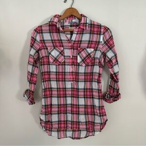 MERONA Crinkle Plaid Half Button Down Top